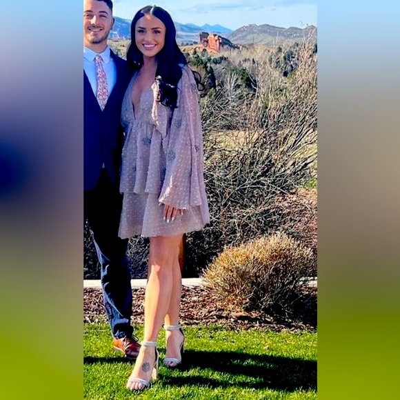 ASOS DESIGN tiered textured mini dress with linear bloom embellishment - Picture 1 of 3